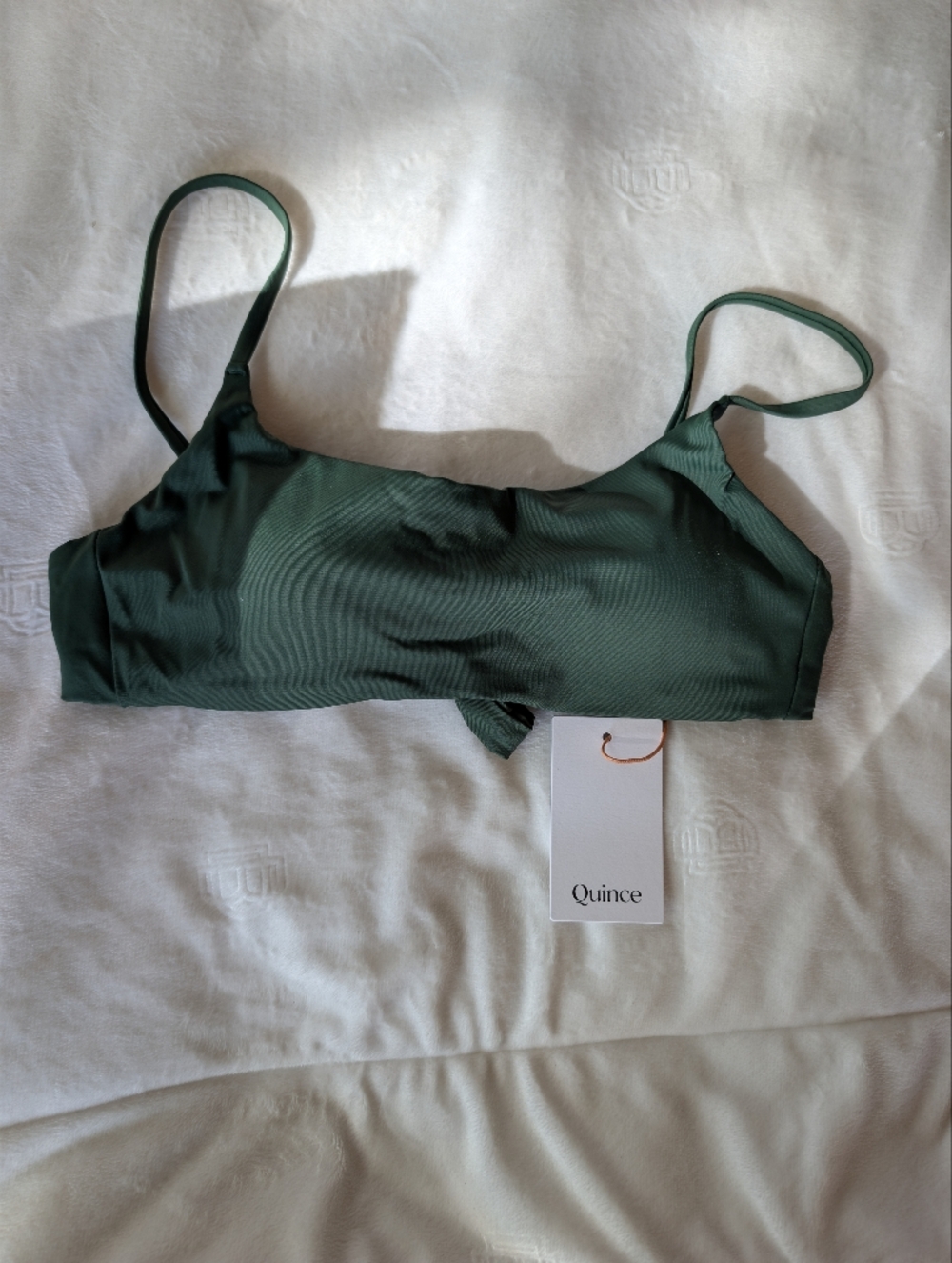 Quince Women's Dark Green Italian Scoop Neck Bikini Swim Top Size Small